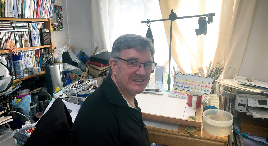 Keith Whitwell, Luton Irish Forum Art Group leader. Hosting popular twice-weekly Facebook live and Zoom art sessions for members.