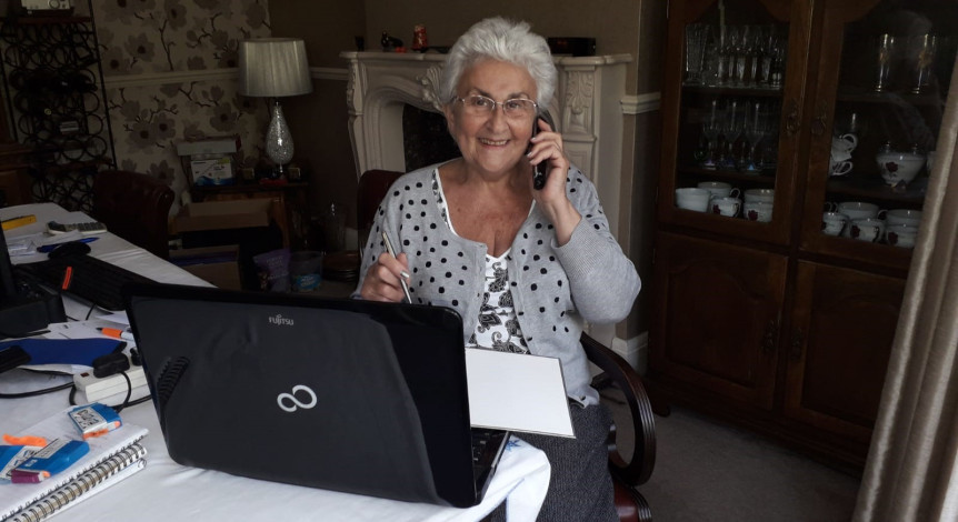 Marion Curtis, Luton Irish Forum trustee and dedicated volunteer. As part of LIF's Befriending Project is maintaining contact with 50 people a week mainly by phone, email and Facebook's messenger. She calls twice in the week if they are lonely!