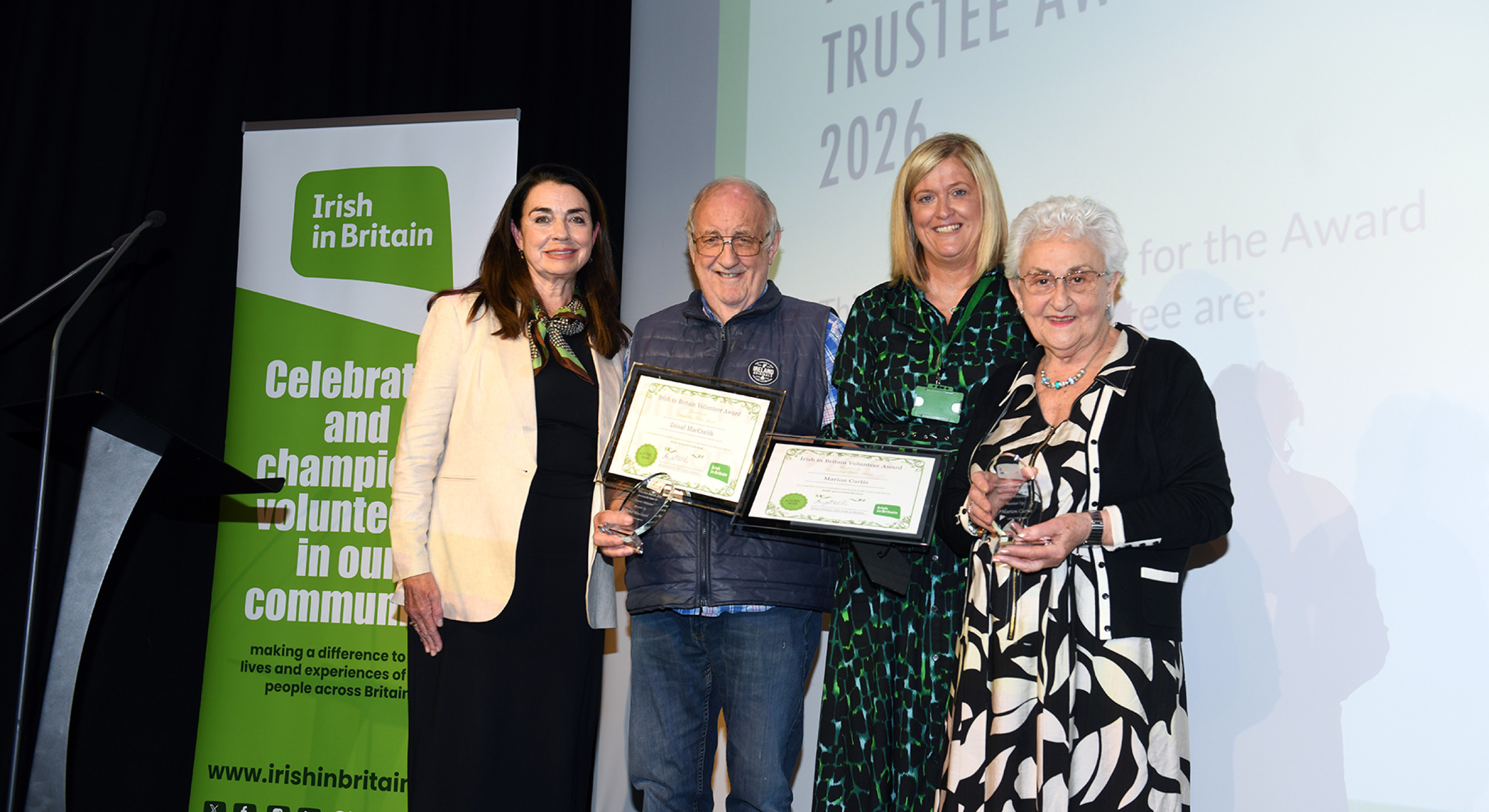 Trustee Award runners up: Marion Curtis, Luton Irish Forum and Dónal MacCraith, Brent Irish Advisory Service