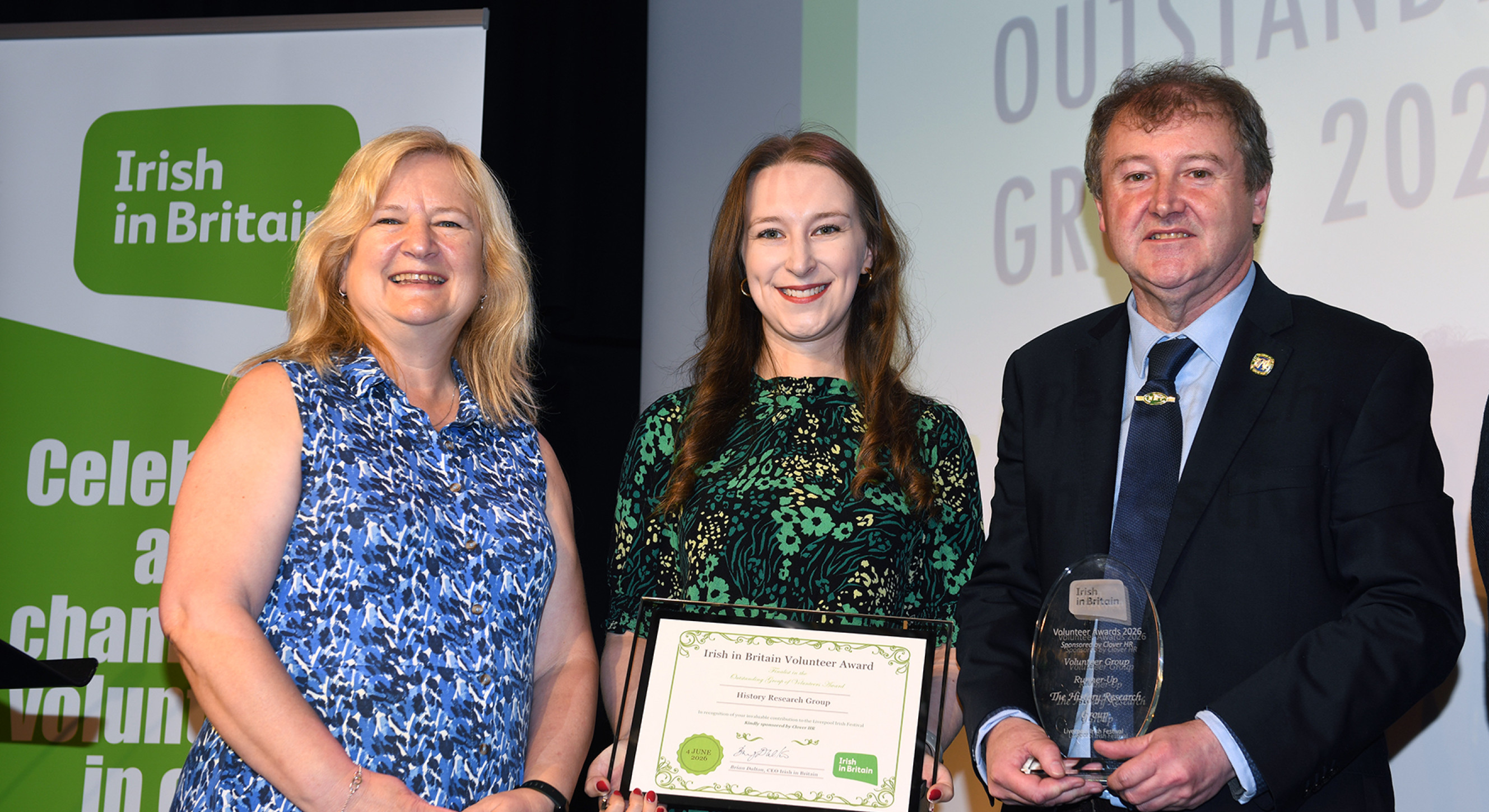 Louise with Group finalists: The History Research Group, Liverpool Irish Festival
