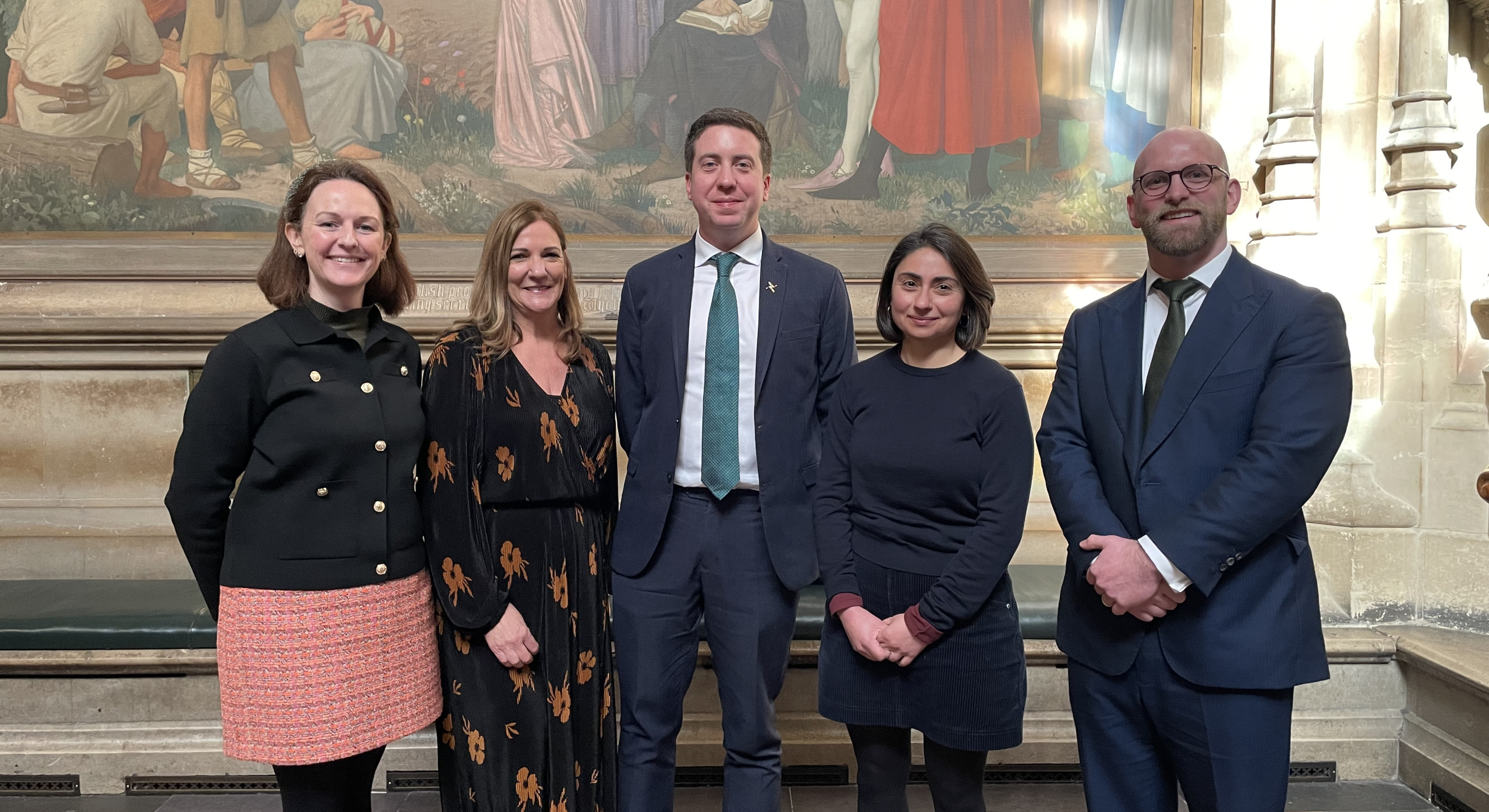 Lola McEvoy MP, Jane Libberton (daughter of Philomena Lee), Liam Conlon MP, Rosa Gilbert, Josh Libberton-Czudej (grandson of Philomena Lee)