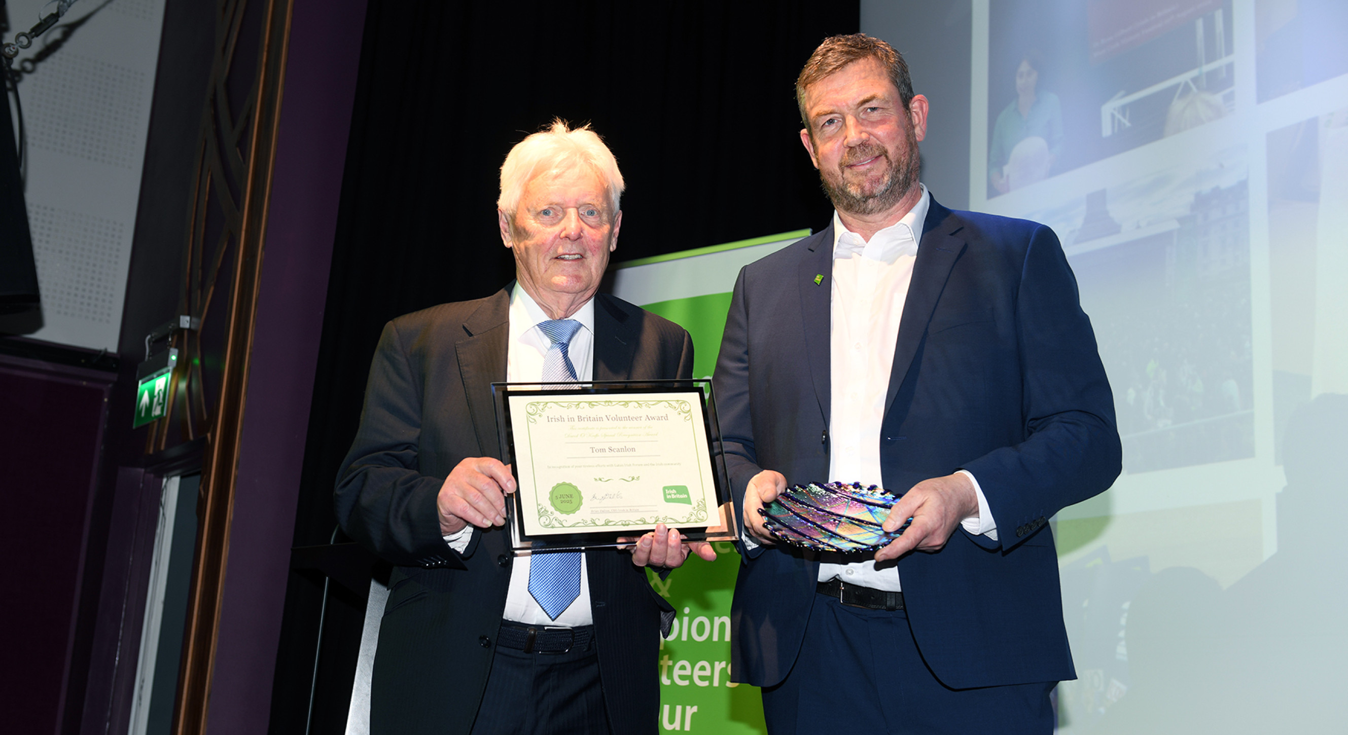 Tom Scanlon, winner of the Special Recognition Award with Irish in Britain CEO Brian Dalton