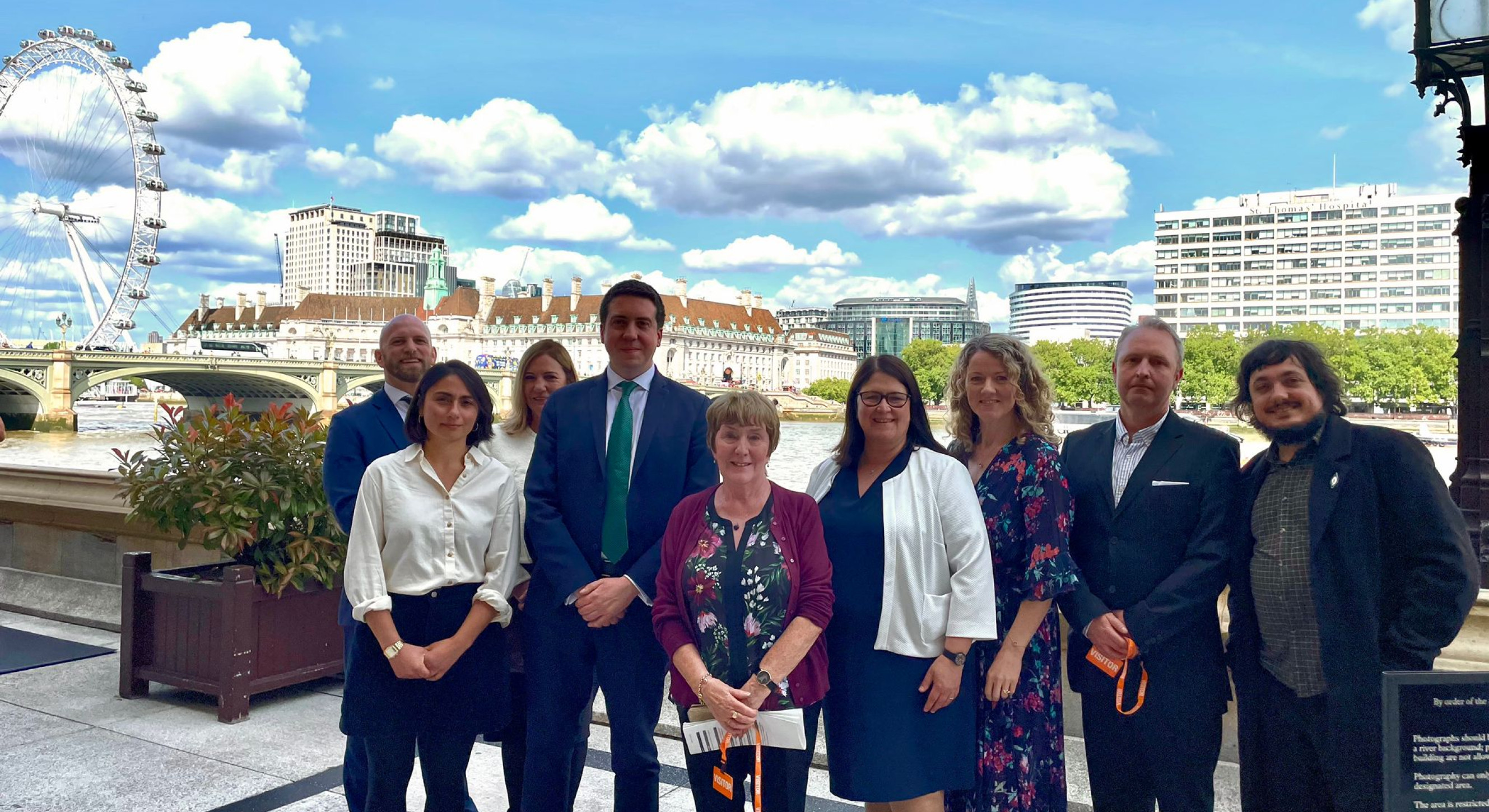 From left: Philomena's Lee's grandson Josh Libberton-Czudej, and her daughter, Jane Libberton; Rosa Gilbert; Liam Conlon MP; Christina Kavanagh; Rachel Hopkins MP; Noelette Hanley; Patrick Rodgers; and Séan Kaluarachchi